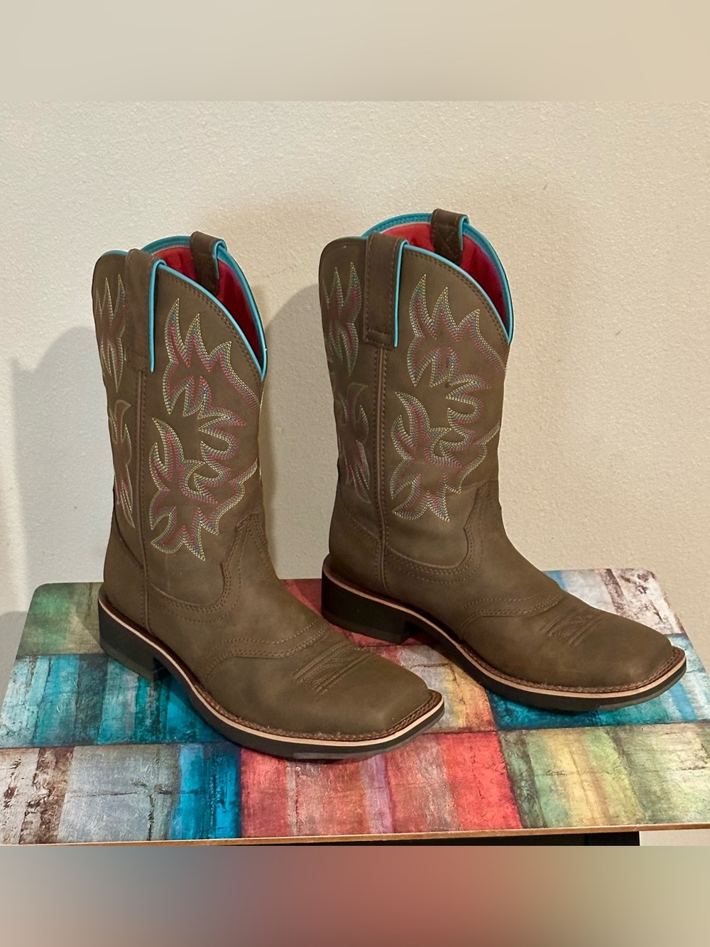 Ariat Brown Western Heeled Boots with Turquoise Accents